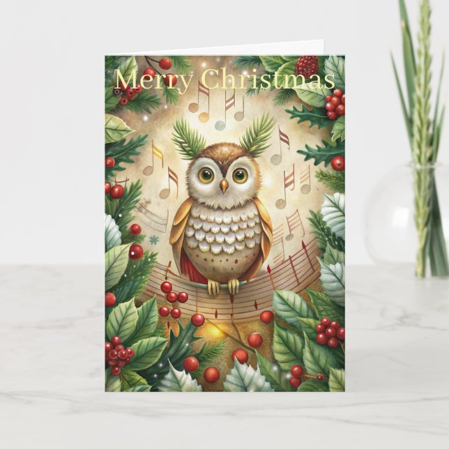 Cute Owl Holiday Card (Front)