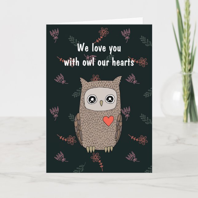 Cute Owl I love you, Kawaii Owl Custom Valentine  Card (Front)