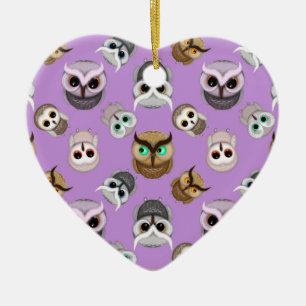 Cute Owl Illustration Pattern on Purple Background Ceramic Tree Decoration