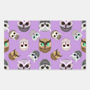 Cute Owl Illustration Pattern on Purple Background Rectangular Sticker