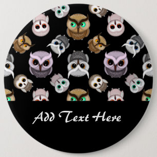 Cute Owl Illustrations over Black Background 6 Cm Round Badge