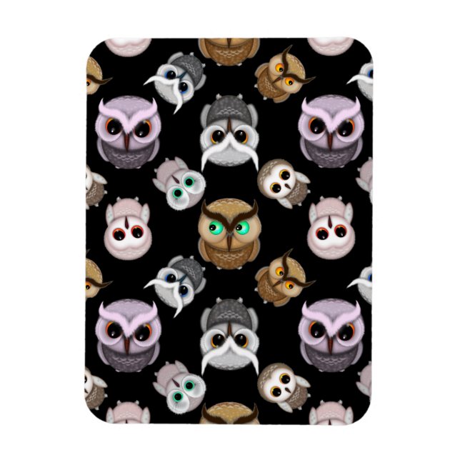 Cute Owl Illustrations over Black Background Magnet (Vertical)