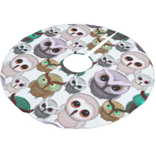 Cute Owl Illustrations Pattern Brushed Polyester Tree Skirt