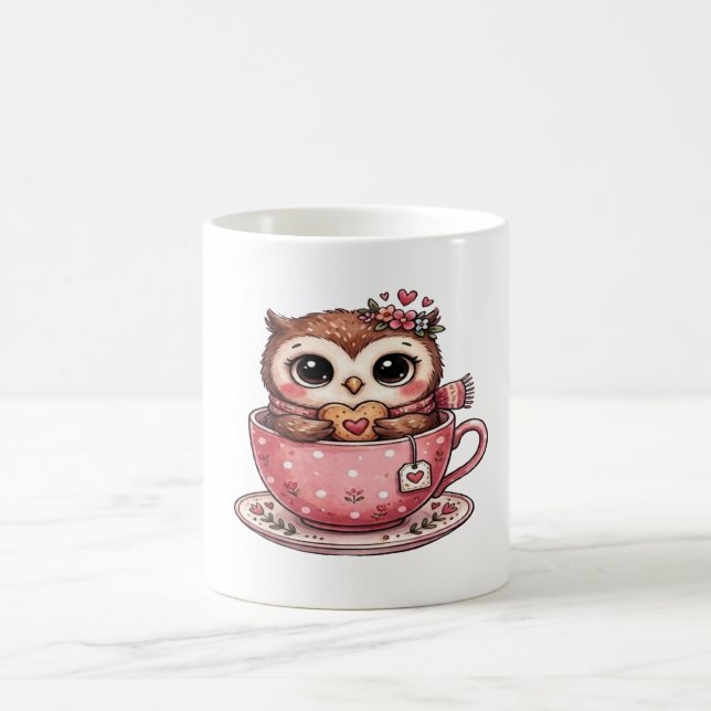 Cute Owl in a Cosy Teacup Coffee Mug (Center)