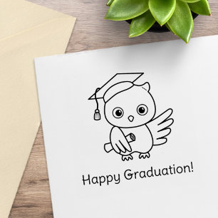 Cute Owl in a Graduation Hat Holding a Scroll Rubber Stamp