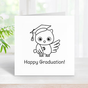 Cute Owl in a Graduation Hat Holding a Scroll Rubber Stamp