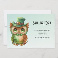 Cute Owl in a Green Top Hat Baby Shower