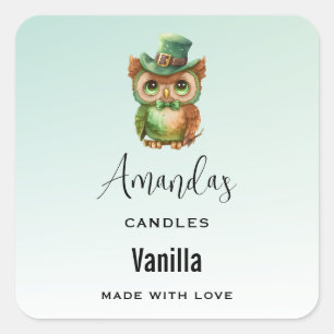 Cute Owl in a Green Top Hat Business Square Sticker