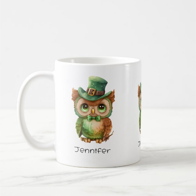 Cute Owl in a Green Top Hat Coffee Mug (Left)