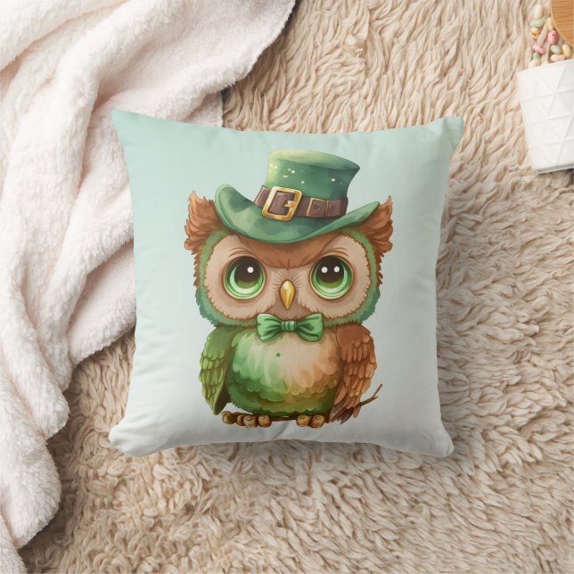 Cute Owl in a Green Top Hat Cushion (Blanket)