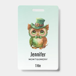Cute Owl in a Green Top Hat ID Badge