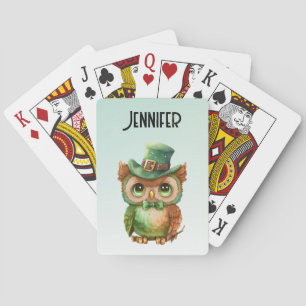 Cute Owl in a Green Top Hat Playing Cards