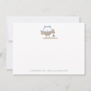 Cute Owl in Blue Personalised Stationery     Card
