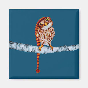 Cute Owl in Stocking Cap Magnet