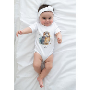 Cute owl in watercolor baby bodysuit