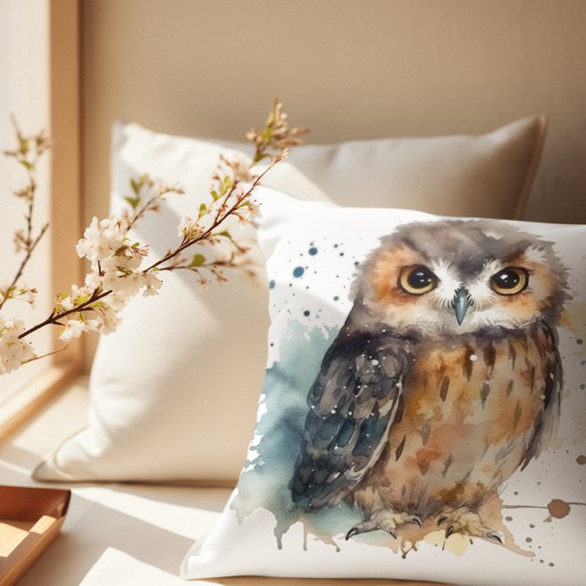 Cute owl in watercolor cushion (Creator Uploaded)