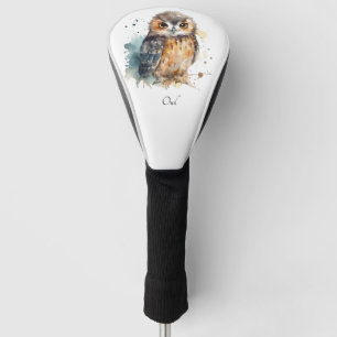 Cute owl in watercolor golf head cover
