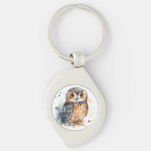 Cute owl in watercolor key ring