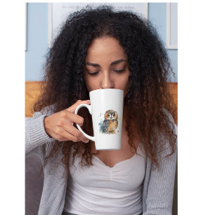 Cute owl in watercolor latte mug