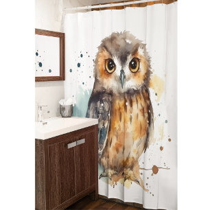 Cute owl in watercolor shower curtain