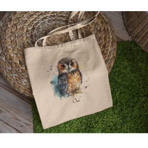 Cute owl in watercolor tote bag