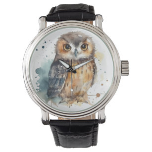 Cute owl in watercolor watch