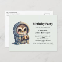 Cute Owl in Winter with Coffee Birthday Party