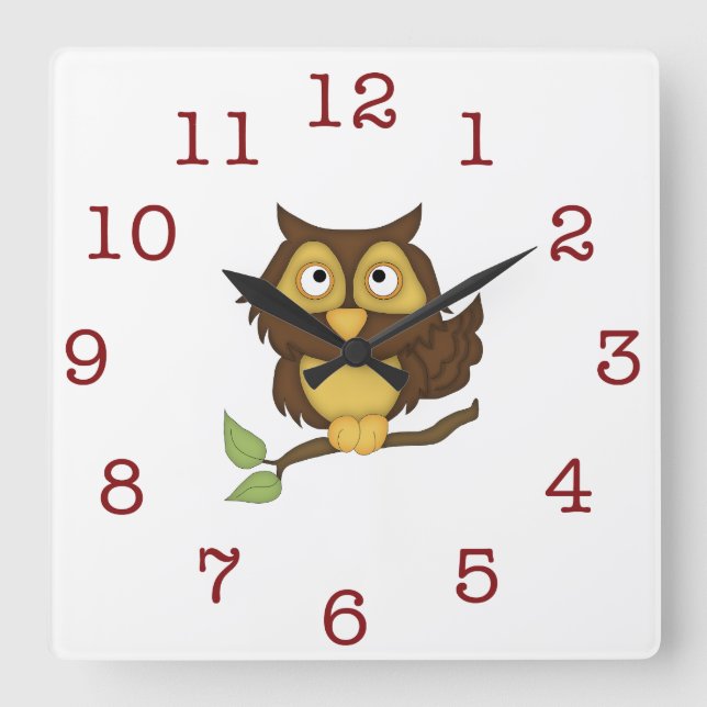 Cute Owl Kid's wall-clock/Square Square Wall Clock (Front)