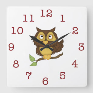 Cute Owl Kid's wall-clock/Square Square Wall Clock
