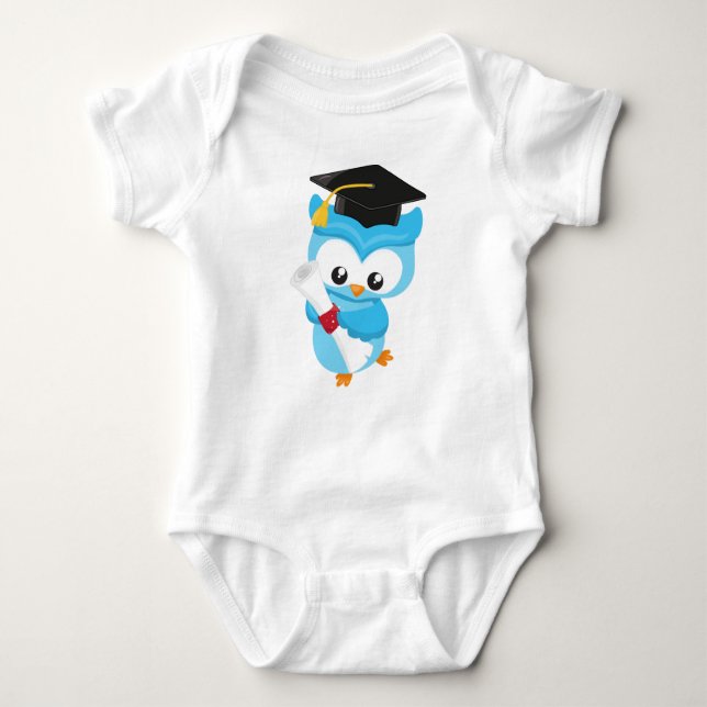 Cute Owl, Little Owl, Baby Owl, Graduation Owl Baby Bodysuit (Front)