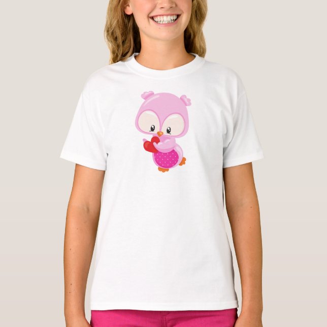 Cute Owl, Little Owl, Hearts, Owl In Love T-Shirt (Front)