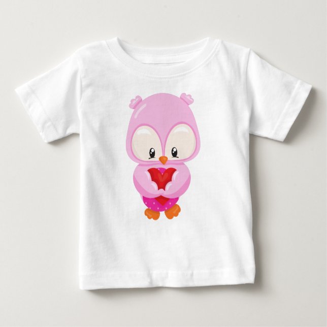 Cute Owl, Little Owl, Owl In Love, Hearts Baby T-Shirt (Front)