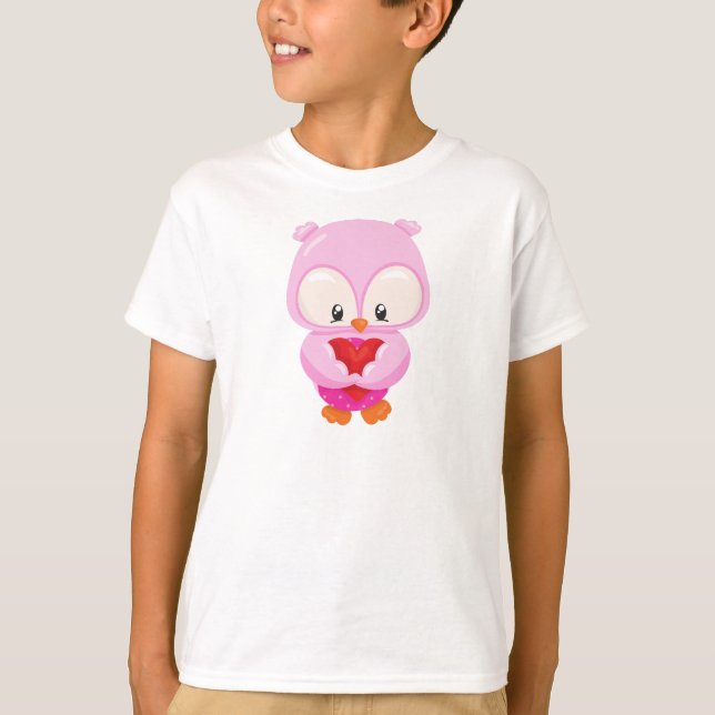Cute Owl, Little Owl, Owl In Love, Hearts T-Shirt (Front)