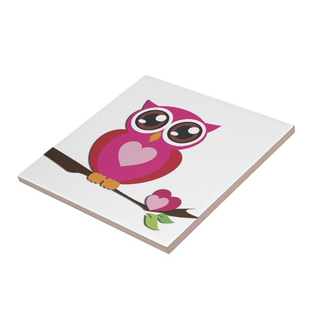 Cute Owl Love Hearts Tile (Side)