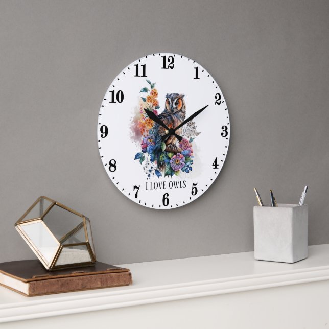 Cute owl lovers add text large clock (Office)
