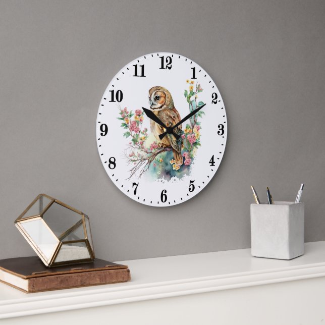 cute owl lovers bird  large clock (Office)