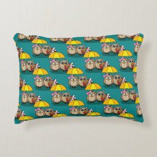 Cute Owl Lovers w/ Umbrella & Red Chocolate Box Decorative Cushion