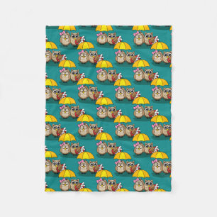 Cute Owl Lovers w/ Umbrella & Red Chocolate Box Fleece Blanket