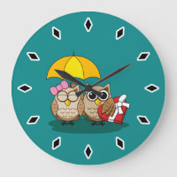 Cute Owl Lovers w/ Umbrella & Red Chocolate Box