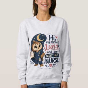 Cute Owl Night Shift Nurse RN Illustration Sweatshirt