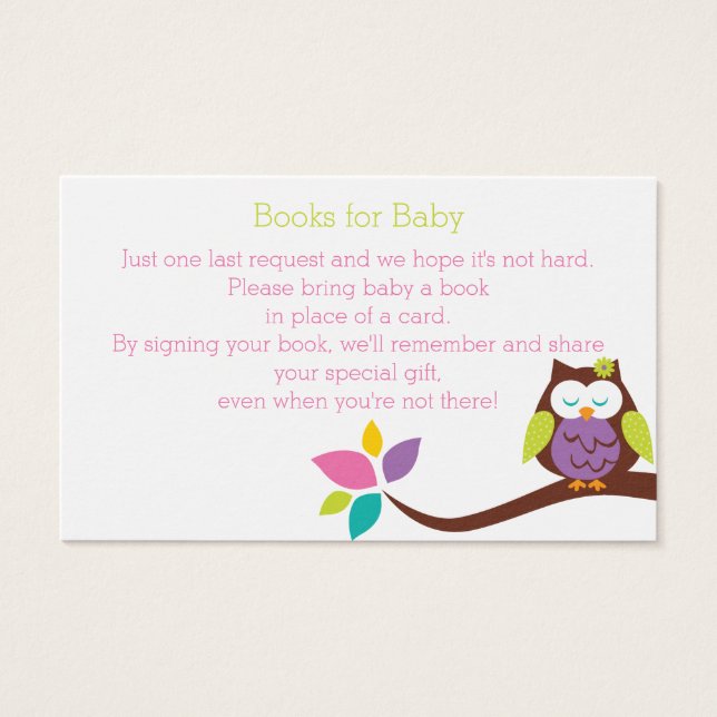 Cute OWL on a branch BOOK REQUEST Baby Shower (Front)