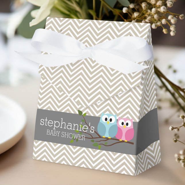 Cute Owl on Branch Baby Girl or Boy Shower Favour Box (Personalized gift box for party favors)