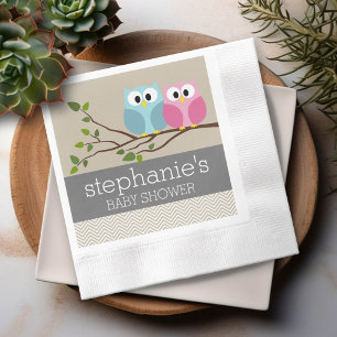 Cute Owl on Branch Baby Girl or Boy Shower Napkin