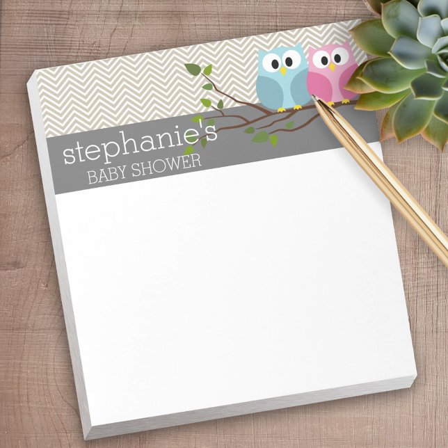 Cute Owl on Branch Baby Girl or Boy Shower Notepad (Personalized Notepad)
