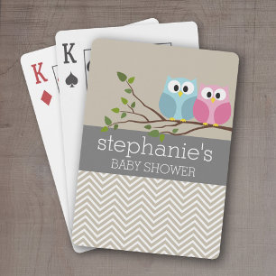 Cute Owl on Branch Baby Girl or Boy Shower Playing Cards