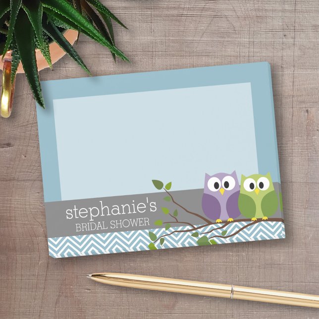 Cute Owl on Branch - Blue Baby Boy Shower Post-it Notes (Personalized Post-It Notes - add name or other text)