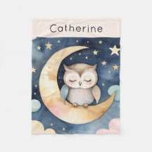 Cute Owl on Moon with Night Sky Personalised