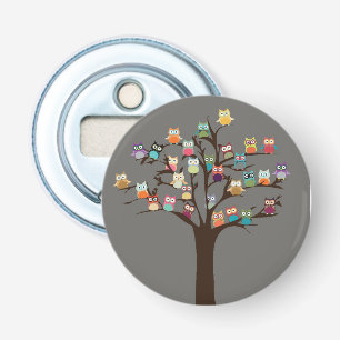 Cute Owl On Tree Background Bottle Opener