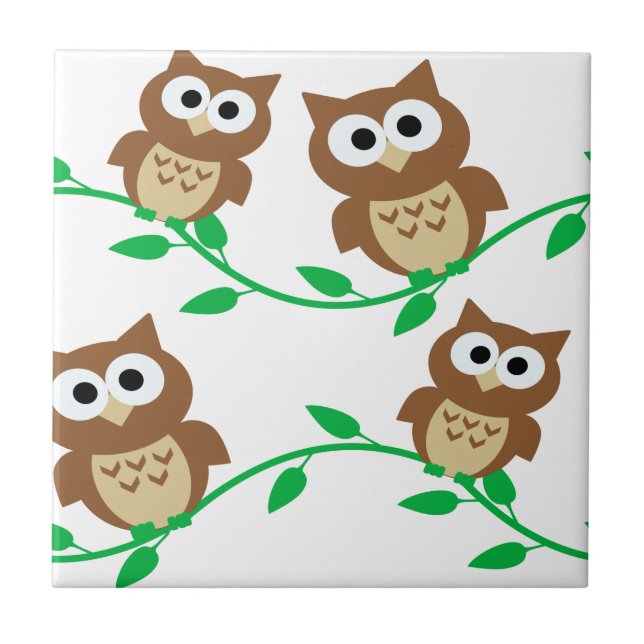 cute owl owls cartoon animal tile (Front)