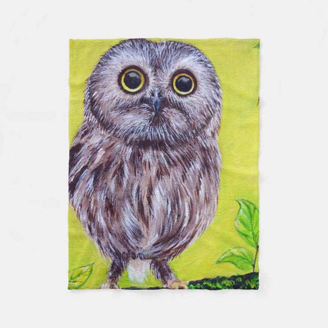 Cute Owl Painting Fleece Blanket (Front)